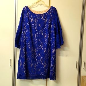 Eliza J 22W royal blue lacey dress with back gold zipper